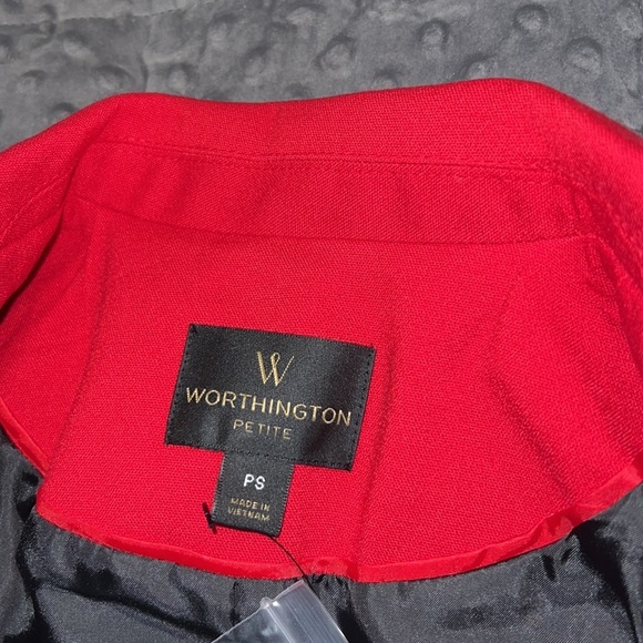 Worthington PS blazer w/shoulder pads cherry cordial 1 button front 3 button slv - Picture 7 of 12